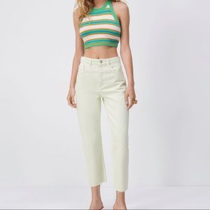 Zara Straight Leg Cropped Jeans in Light Green-cream/12